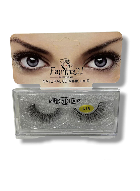 Famina21 Natural 6D/5D Mink Hair Eyelashes, (A), (A15), Black