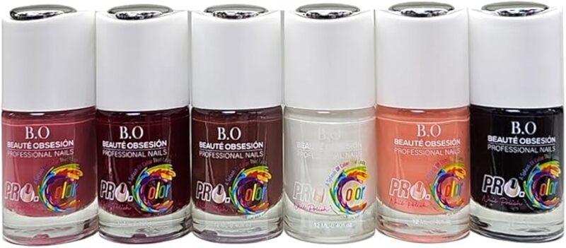 Pro Color Nail Polish Glossy Long wear Multi color 12ml Gel, Big brush, 6 pcs Nail Lacquer G12, 12ML