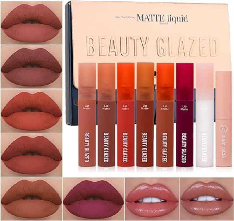 Dragon Ranee Matte Liquid Lipstick with Balm + Lip Plumper Oil Set, 8 Pieces, Multicolour