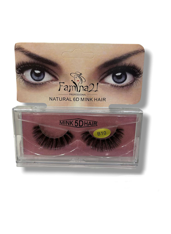 Famina21 Natural 6D/5D Mink Hair Eyelashes, (B), (B10), Black