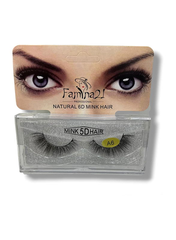 Famina21 Natural 6D/5D Mink Hair Eyelashes, (A), (A6), Black