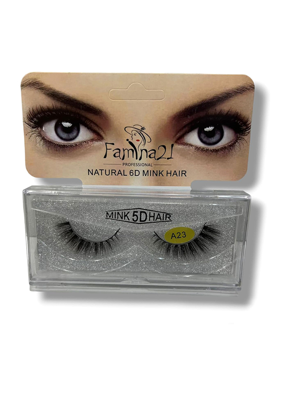 Famina21 Natural 6D/5D Mink Hair Eyelashes, (A), (A23), Black
