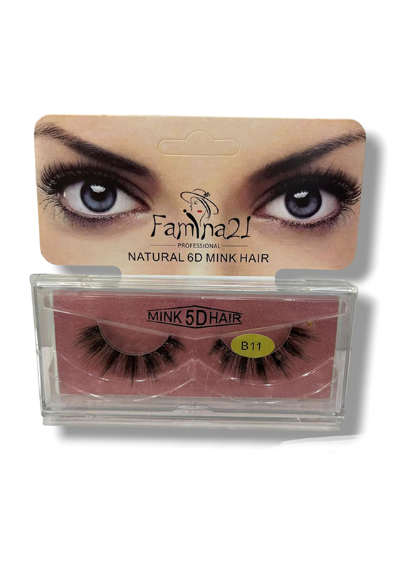 Famina21 Natural 6D/5D Mink Hair Eyelashes, (B), (B11), Black