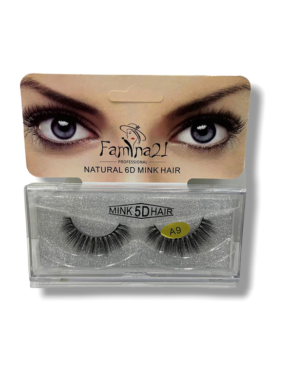Famina21 Natural 6D/5D Mink Hair Eyelashes, (A), (A9), Black