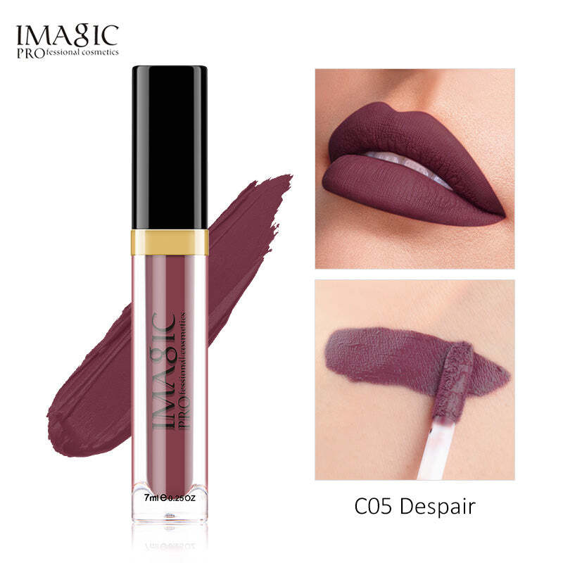 IMAGIC Velvet Lipgloss  12 Vibrant Colors  Long-Lasting, Highly Pigmented Formula  Soft Applicator for Easy Application (C05 DESPAIR 7ML)