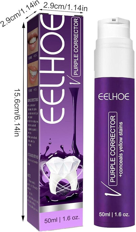 Eelohe Purple Corrector Teeth Whitening Toothpaste - 50ml, Stain Removal & Whitening Gel, Fluoride-Free, Fresh Breath Formula