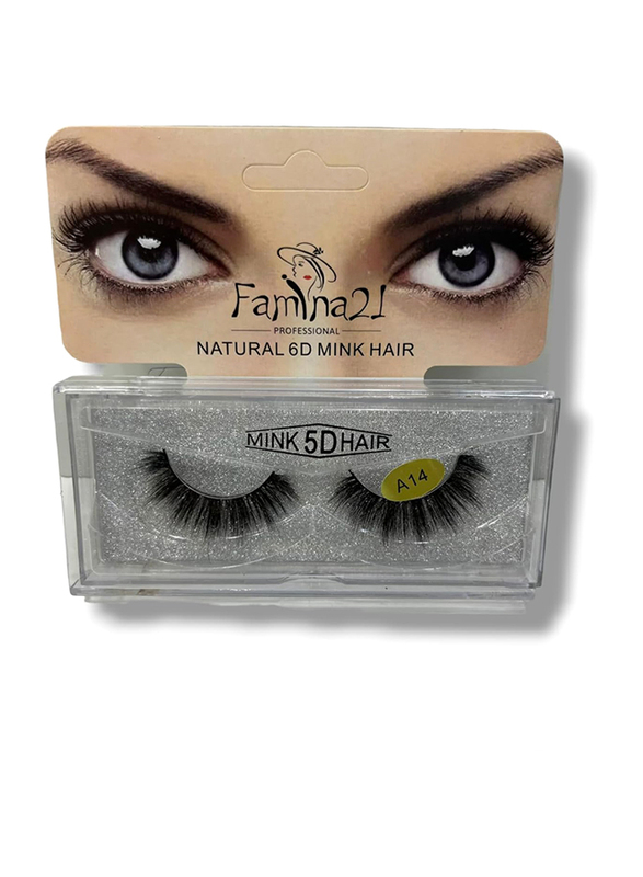 Famina21 Natural 6D/5D Mink Hair Eyelashes, (A), (A14), Black