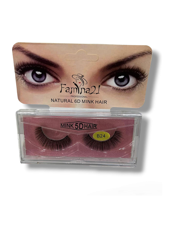 Famina21 Natural 6D/5D Mink Hair Eyelashes, (B), (B24), Black