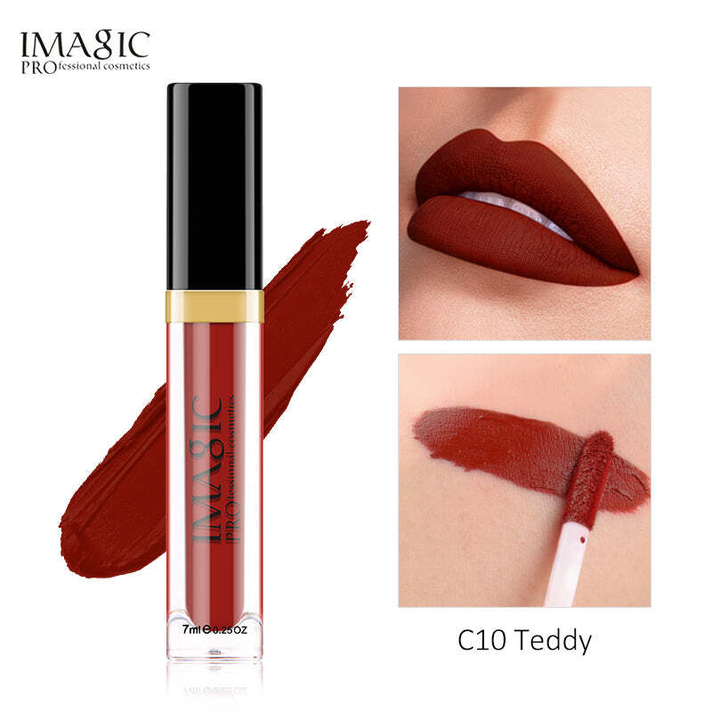 IMAGIC Velvet Lipgloss  12 Vibrant Colors  Long-Lasting, Highly Pigmented Formula  Soft Applicator for Easy Application (C10 TEDDY 7ML)