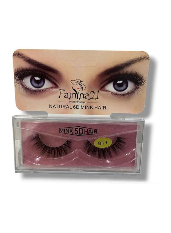 Famina21 Natural 6D/5D Mink Hair Eyelashes, (B), (B19), Black