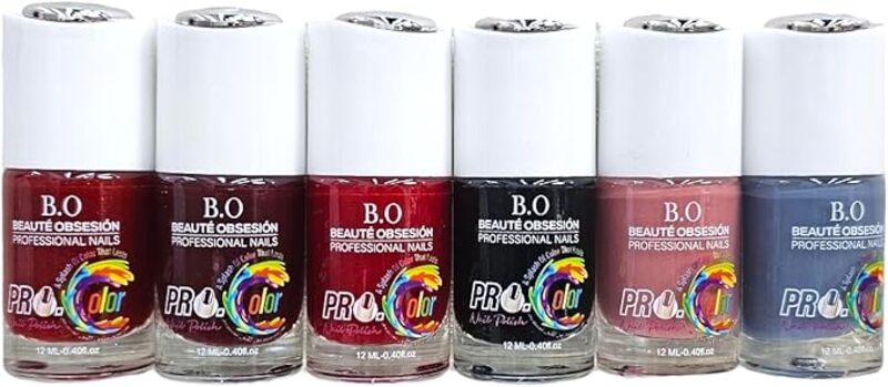 Pro Color Nail Polish Glossy Long wear Multi color 12ml Gel, Big brush, 6 pcs Nail Lacquer G11B, 12ML