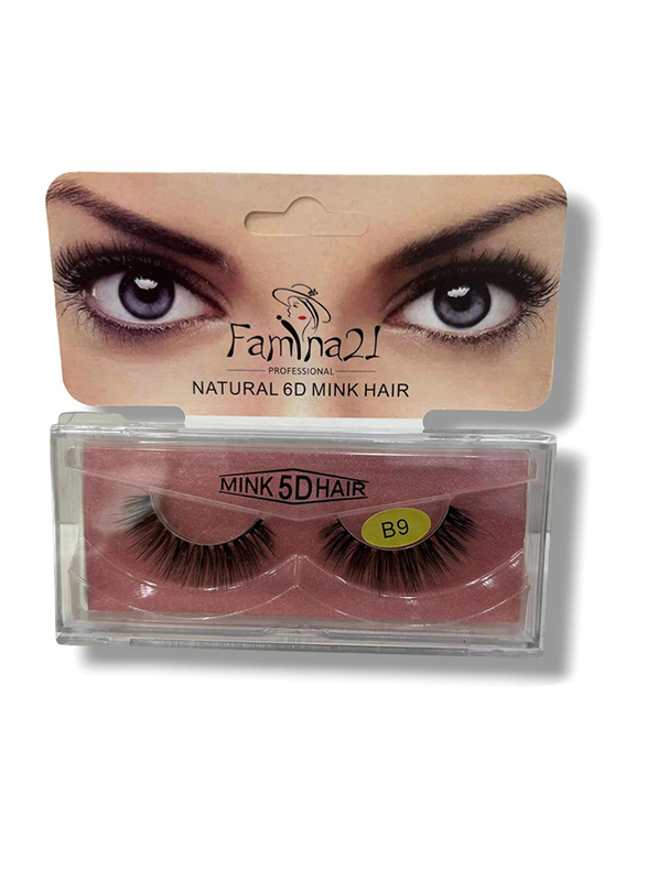 Famina21 Natural 6D/5D Mink Hair Eyelashes, B9, Black