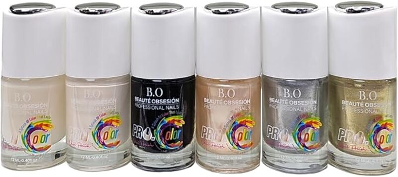 Pro Color Nail Polish Glossy Long wear Multi color 12ml Gel, Big brush, 6 pcs Nail Lacquer G10, 12ML