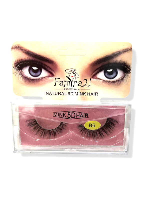 Famina21 Natural 6D/5D Mink Hair Eyelashes, B6, Black