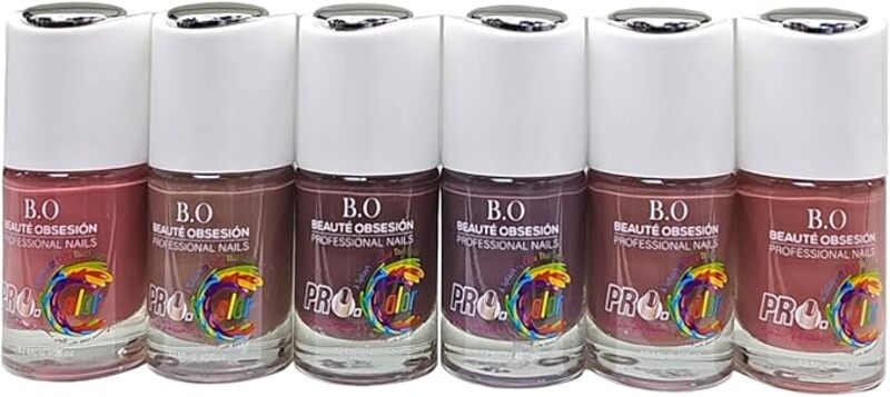 Pro Color Nail Polish Glossy Long wear Multi color 12ml Gel, Big brush, 6 pcs Nail Lacquer G08, 12ML