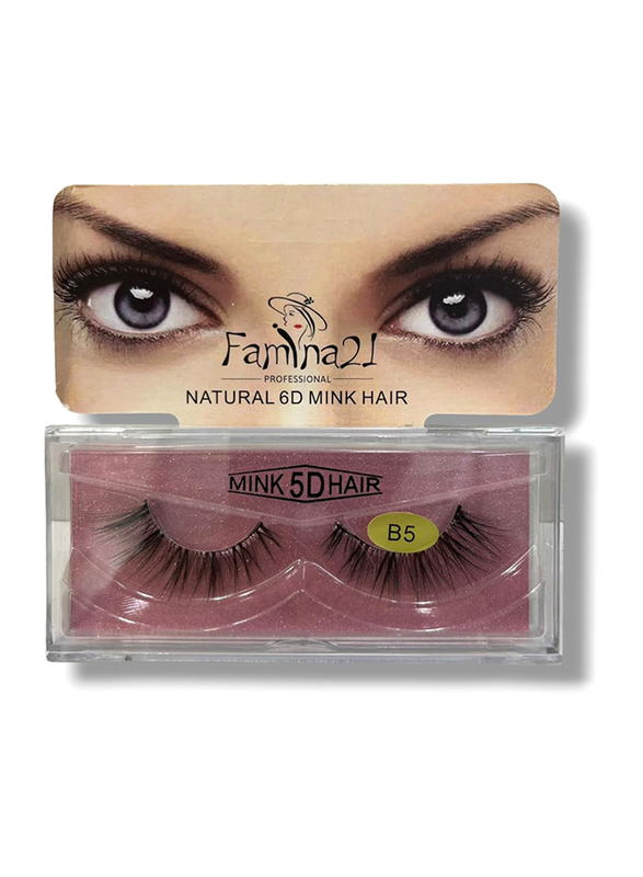 Famina21 Natural 6D/5D Mink Hair Eyelashes, B5, Black