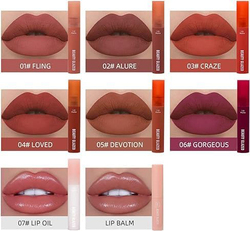 Dragon Ranee Matte Liquid Lipstick with Balm + Lip Plumper Oil Set, 8 Pieces, Multicolour