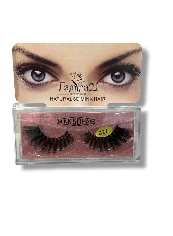 Famina21 Natural 6D/5D Mink Hair Eyelashes, (B), (B27), Black