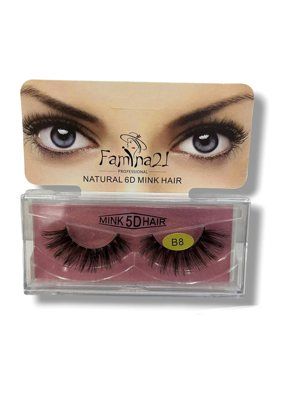 Famina21 Natural 6D/5D Mink Hair Eyelashes, B8, Black