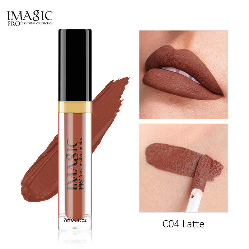 IMAGIC Velvet Lipgloss 12 Vibrant Colors  Long-Lasting, Highly Pigmented Formula  Soft Applicator for Easy Application (C04 LATTE 7ML)