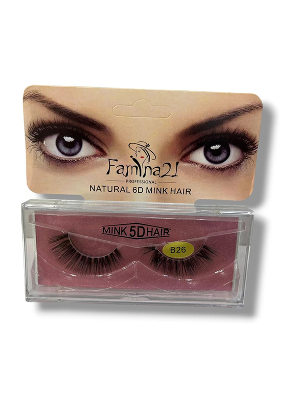 Famina21 Natural 6D/5D Mink Hair Eyelashes, (B), (B26), Black