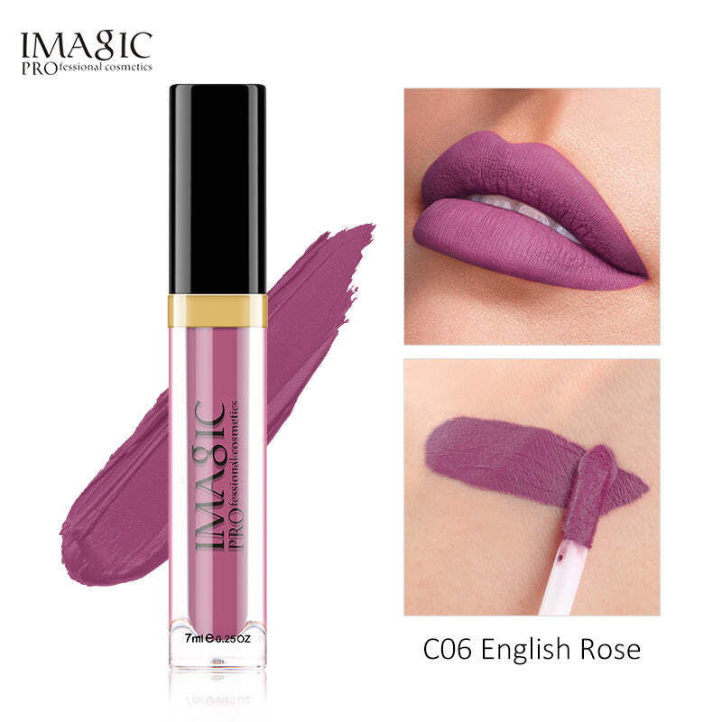 IMAGIC Velvet Lipgloss  12 Vibrant Colors Long-Lasting, Highly Pigmented Formula  Soft Applicator for Easy Application (C06 ENGLISH ROSE 7ML)