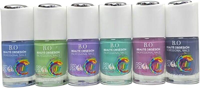 Pro Color Nail Polish Glossy Long wear Multi color 12ml Gel, Big brush, 6 pcs Nail Lacquer G04, 12ML