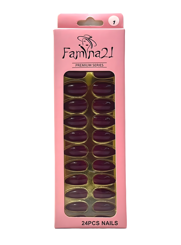 Fake Nails, Famina21 Premium Nails, 24 Pcs With Glue Sticker (01)
