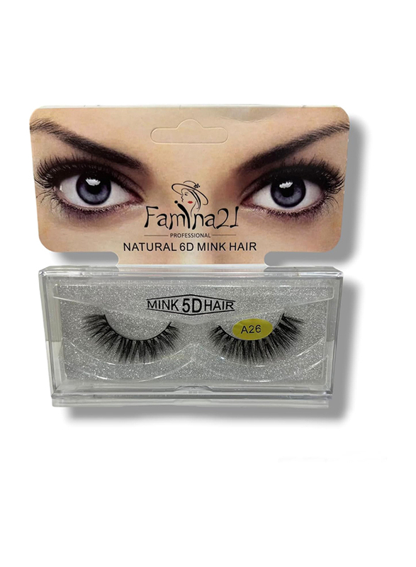 Famina21 Natural 6D/5D Mink Hair Eyelashes, (A), (A26), Black