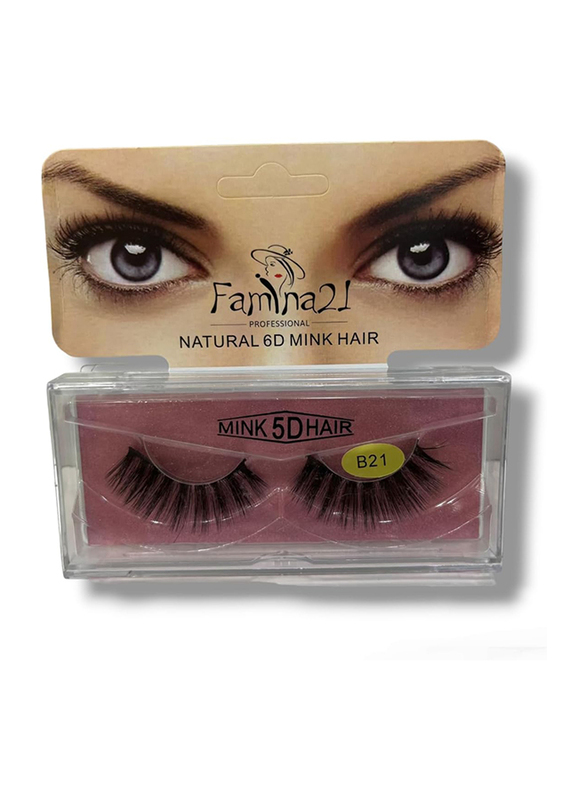 Famina21 Natural 6D/5D Mink Hair Eyelashes, (B), (B21), Black