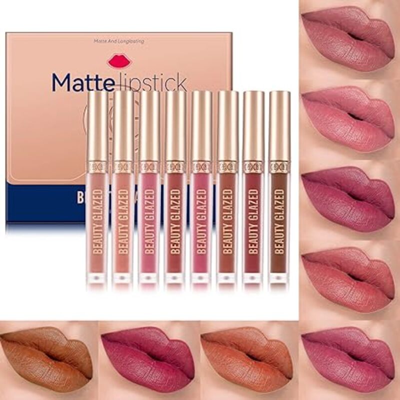 8 Piece Matte Liquid Lipstick Set - Non-Stick Cup, Waterproof, Long-Lasting, Birthday Edition - Durable Lipgloss Cosmetics Makeup Kit for Women and Girls (8PCS)