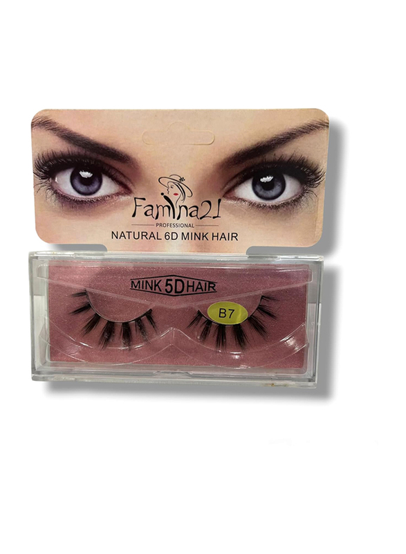 Famina21 Natural 6D/5D Mink Hair Eyelashes, B7, Black