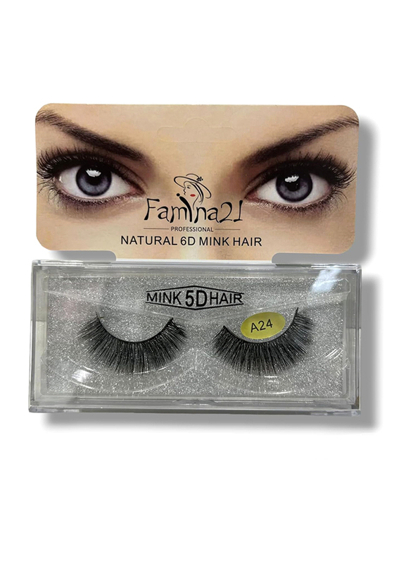 Famina21 Natural 6D/5D Mink Hair Eyelashes, (A), (A24), Black