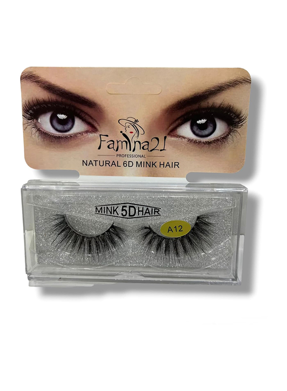 Famina21 Natural 6D/5D Mink Hair Eyelashes, (A), (A12), Black