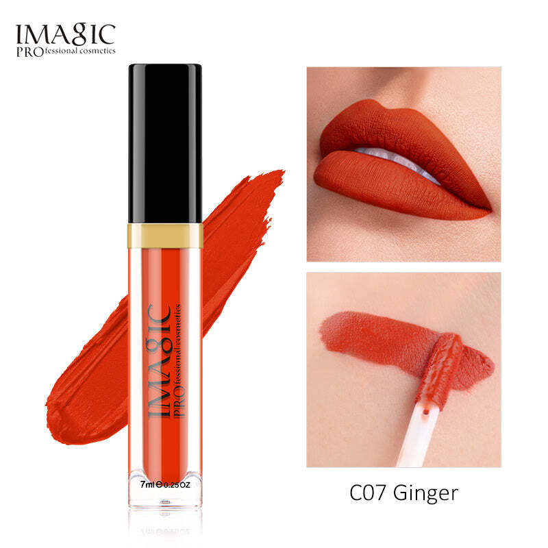 IMAGIC Velvet Lipgloss  12 Vibrant Colors  Long-Lasting, Highly Pigmented Formula  Soft Applicator for Easy Application (C07 GINGER 7ML)