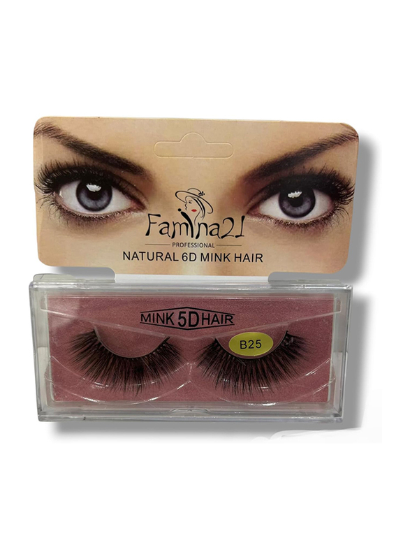 Famina21 Natural 6D/5D Mink Hair Eyelashes, (B), (B25), Black