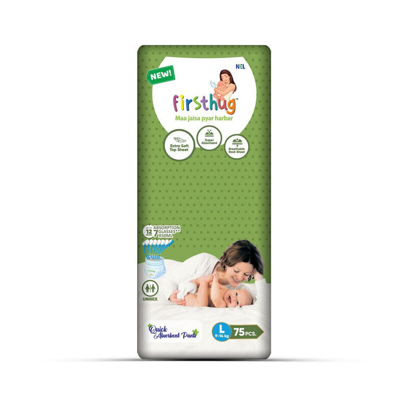 

Firsthug Quick Absorbent Pants for Baby All round Protection Pants for Baby, Baby diapers, Super Absorbent 75 Pcs Size Large (upto 9 to 14)