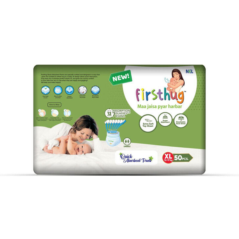 

Firsthug Quick Absorbent Pants for Baby All round Protection Pants for Baby, Baby diapers, Super Absorbent 50 Pcs Size XLarge (upto 12 to 17)