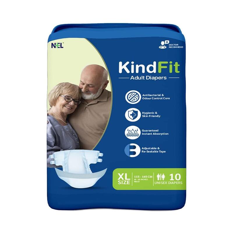 KINDFIT Easy Adult Diapers /  Anti-Bacterial Absorbent Waering Style Open Tape (XL) 10 pc