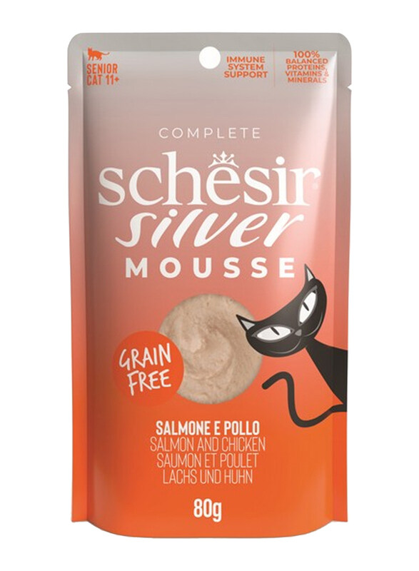 

Schesir Silver Mousse Wet Senior Cat Food with Chicken & Salmon, 12 x 80g