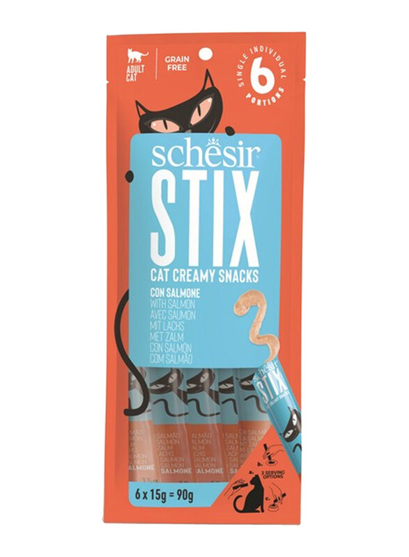 

Schesir Stix Creamy Snacks Treat Dry Cat Food with Salmon in Cream, 12 x 90g