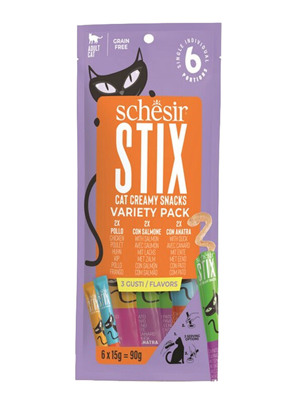 

Schesir Stix Creamy Snacks Treat Variety Dry Cat Food with Mixed Flavours, 12 x 90g