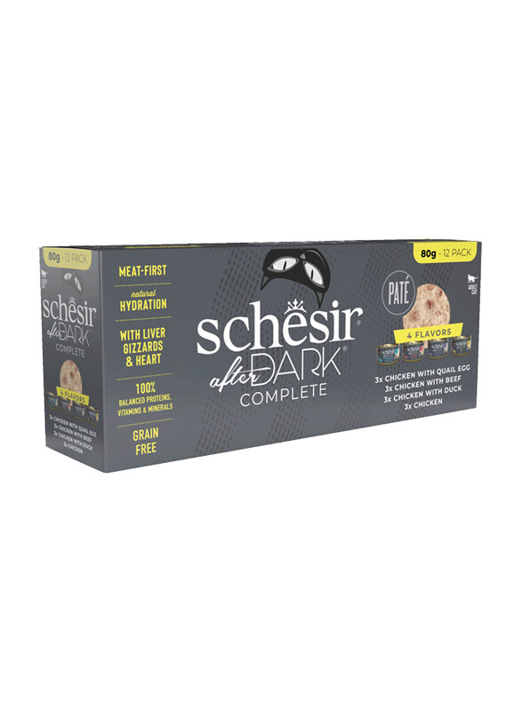 

Schesir After Dark Complete In Pate 4 Flavours Variety Chicken Can Wet Adult Cat Food, 12 x 80g