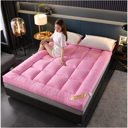 The Home Mart Super Soft Material Mattress Topper with 4 Sides Elastic Bands, 200 x 120cm, Double, Pink