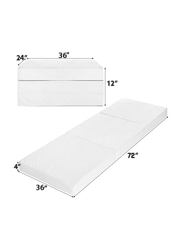 The Home Mart Tri Fold Gel Memory Foam Mattress, 4 Inch, 180 x 120cm, Double, White