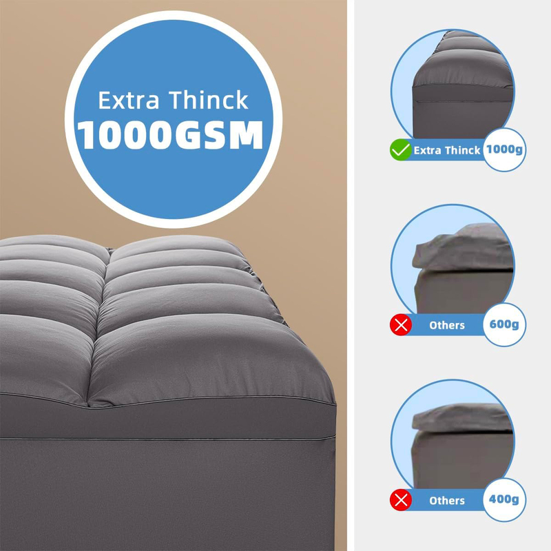 The Home Mart 1000 GSM Cooling Extra Thick Soft Mattress Protector Cover with 8"-21" Deep Pocket, Twin XL, Grey