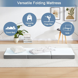 The Home Mart Portable Tri-Folding Foam Mattress with Removable Cover, 4 Inch, 180 x 90cm, Single, White/Grey