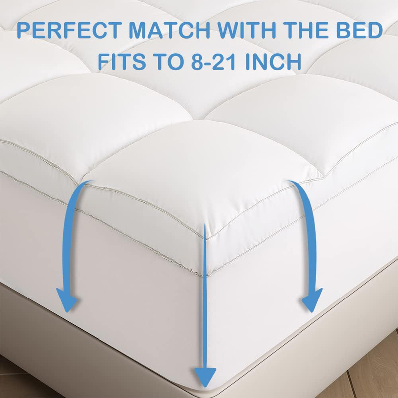 The Home Mart 1000 GSM Cooling Extra Thick Soft Mattress Protector Cover with 8"-21" Deep Pocket, Queen, White