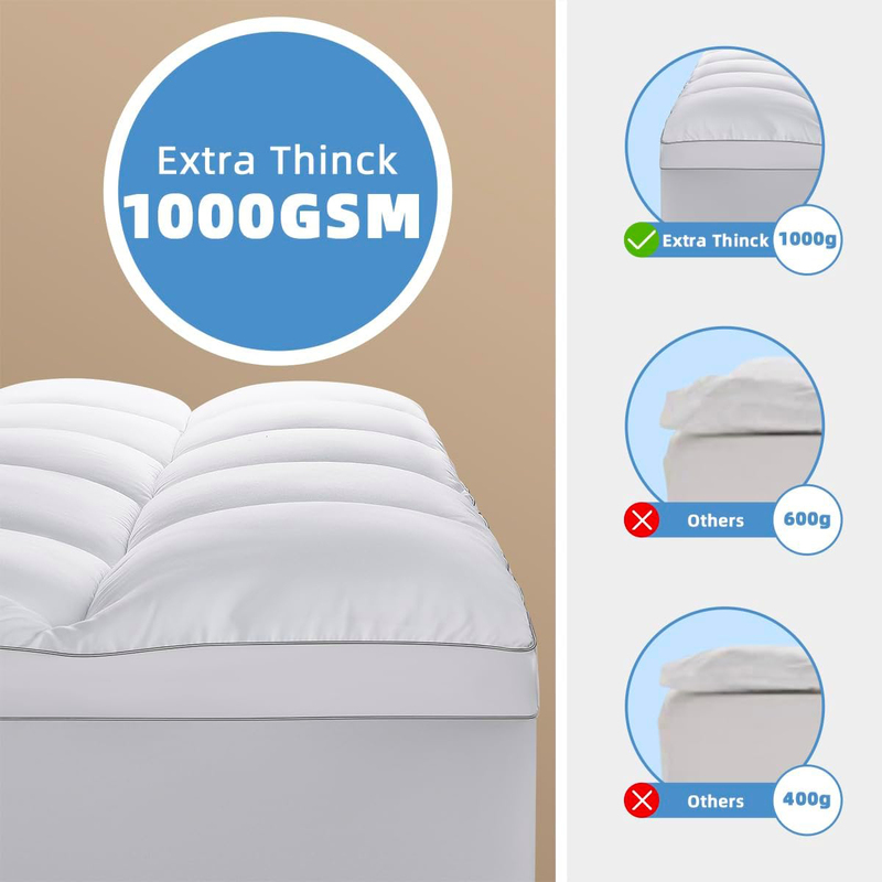 The Home Mart 1000 GSM Cooling Extra Thick Soft Mattress Protector Cover with 8"-21" Deep Pocket, Twin XL, White