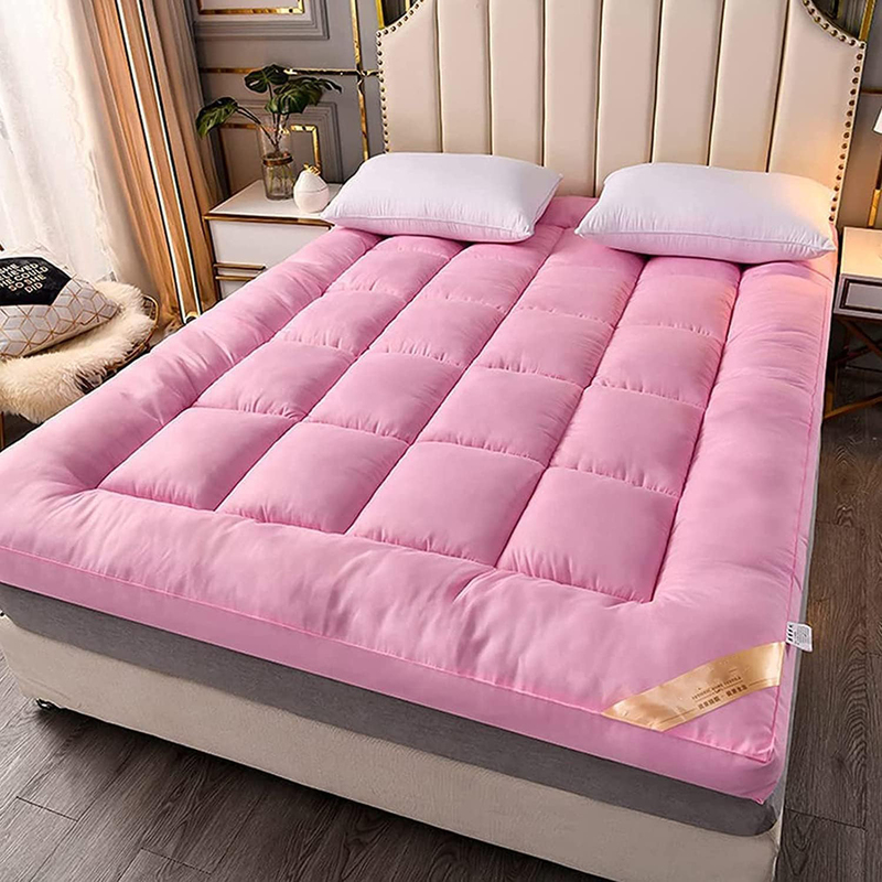 The Home Mart Super Soft Material Mattress Topper with 4 Sides Elastic Bands, 200 x 200cm, Supper King, Pink